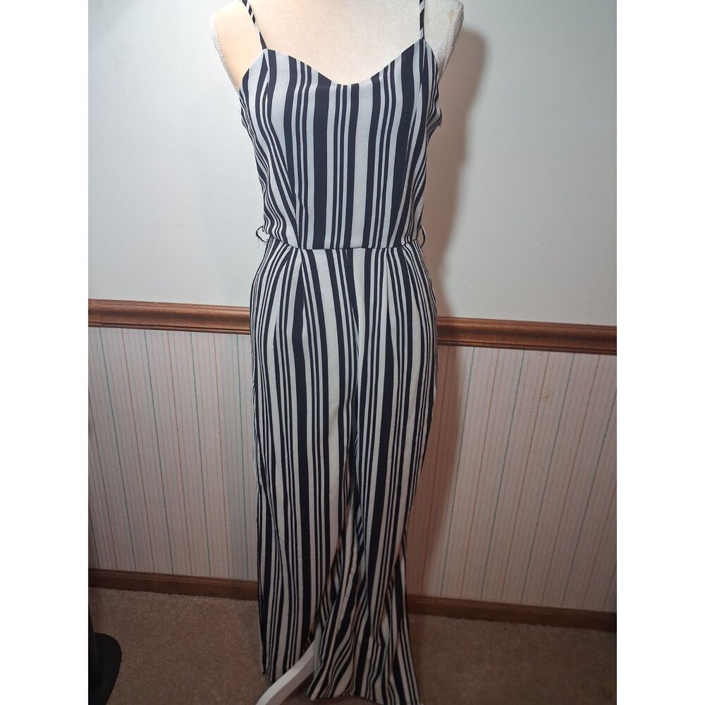Monteau Los Angeles Black/White Striped Ladies Romper Jumpsuit - Size M